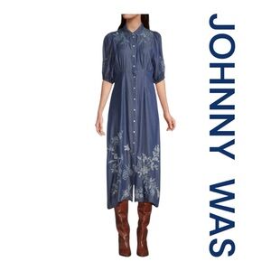 JOHNNY WAS Jacqueline Puff Sleeve Midi Shirtdress, Size S.
